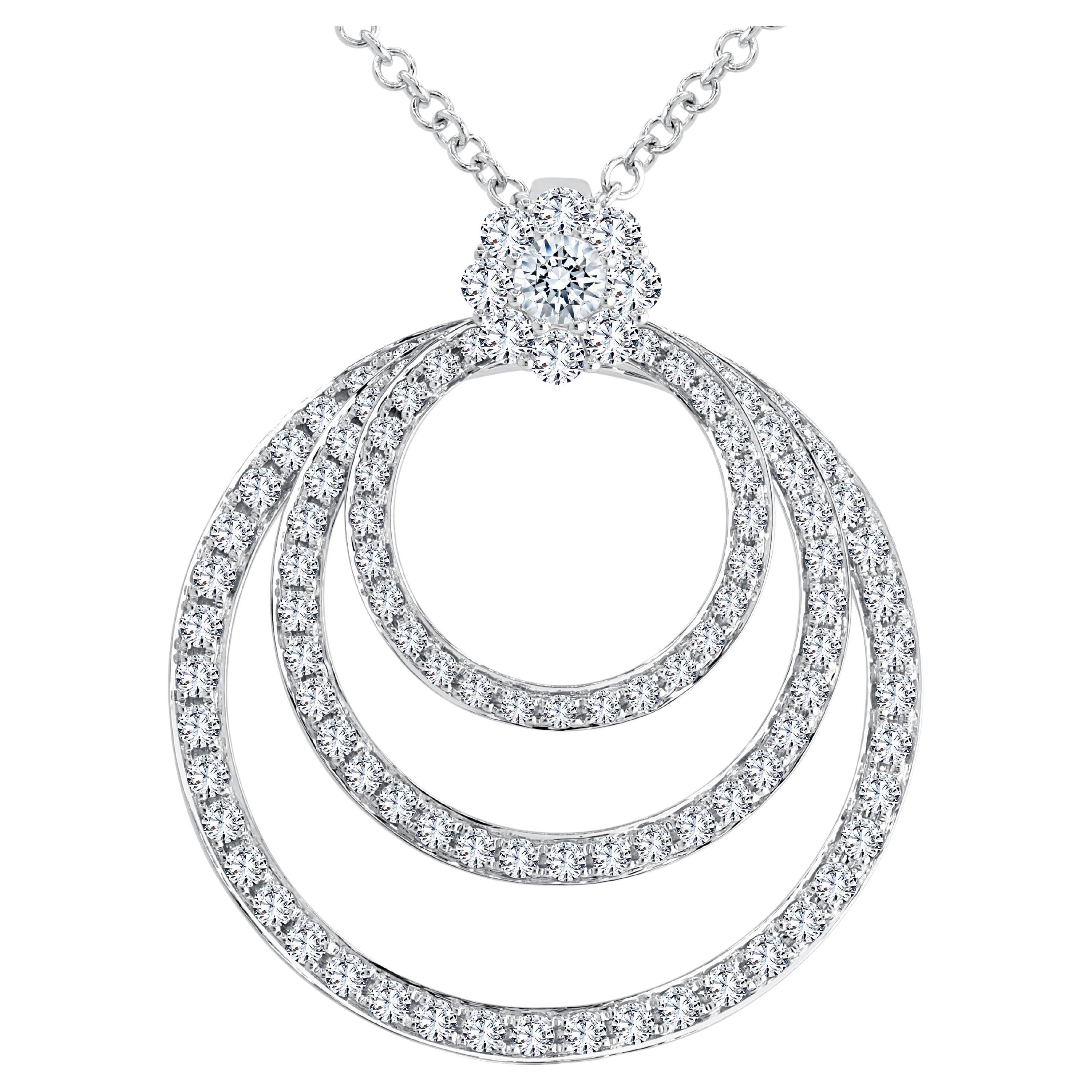 1.37 Carat Three-Tier Circle Diamond Pendant in 14k White Gold ref2298 For Sale