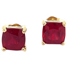 Natural Ruby Stud Earrings 14k Yellow Gold 4.13 TW Certified 
