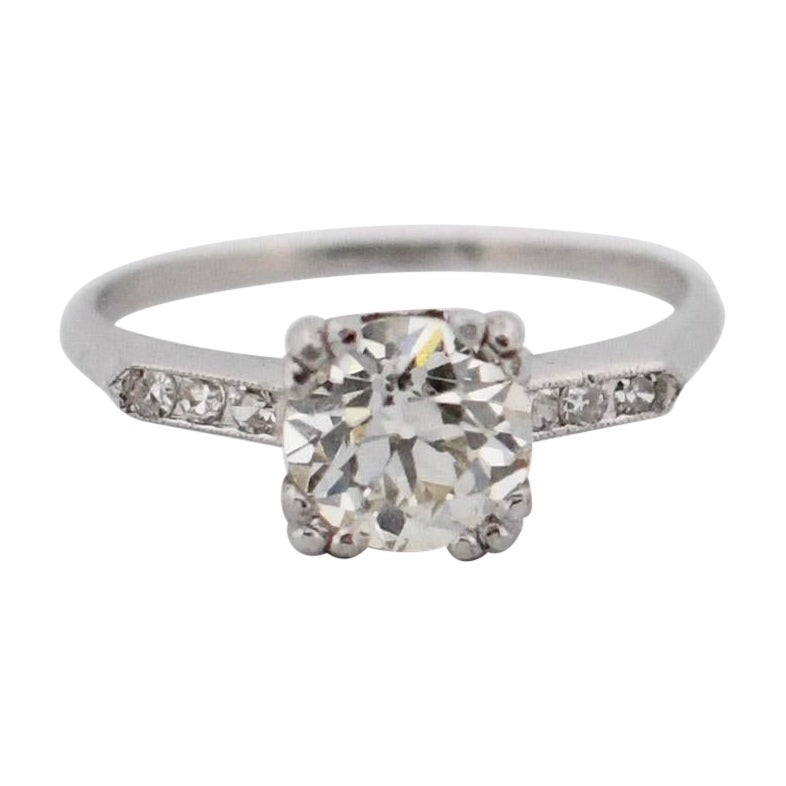 Classic Art Deco Platinum Solitaire Old European Cut Diamond Engagement Ring For Sale