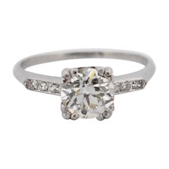 Anello di fidanzamento classico Art Deco in platino, solitario, con diamante antico taglio europeo