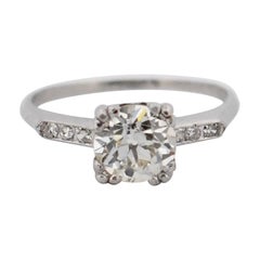 Bague de fiançailles Classic Art Deco Platinum Solitaire Old European Cut Diamond