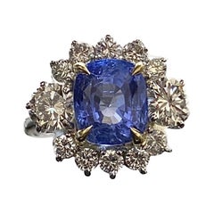 Bague en platine avec saphir bleu certifié GIA, taille coussin, 4,71 sans chaleur