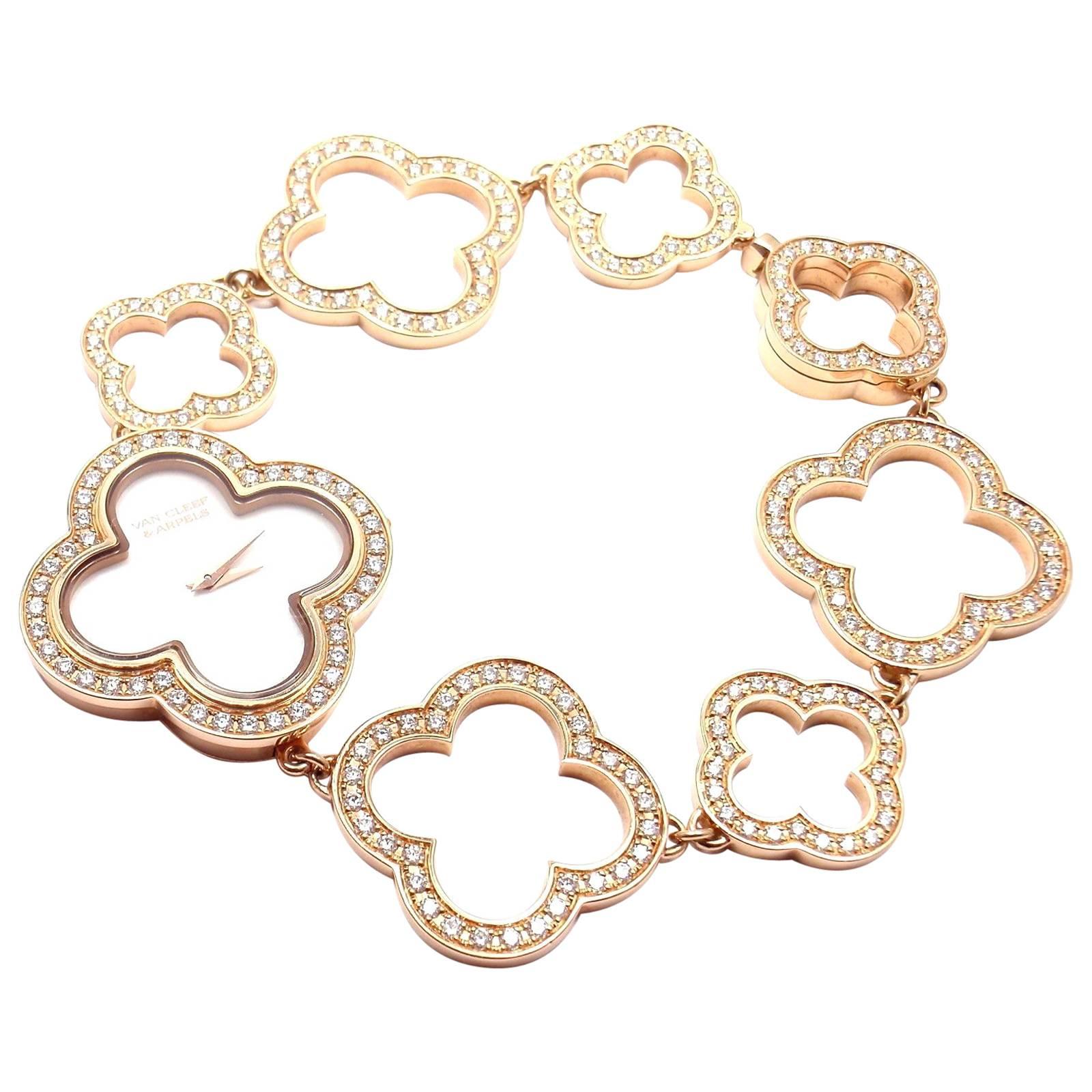 Van Cleef & Arpels Rose Gold Diamond Mother-of-Pearl Vintage Alhambra Wristwatch