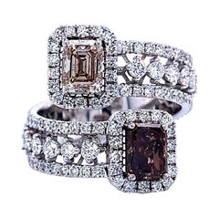 14k White Gold 3.53ct Fancy Emerald-cut Natural Diamond Two Stone Ring