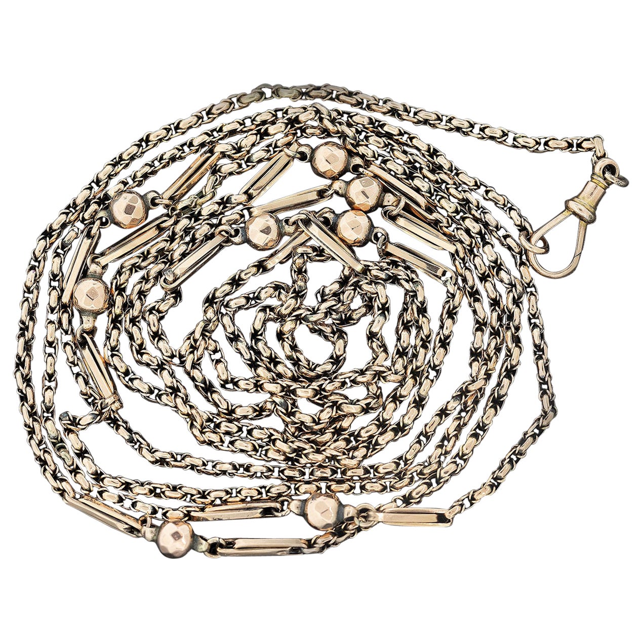 Victorian 9k Rose Gold Long Guard Chain Circa 1880 For Sale