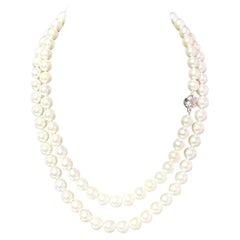 Tiffany & Co Estate Akoya Pearl Necklace 34" 18k White Gold Certified
