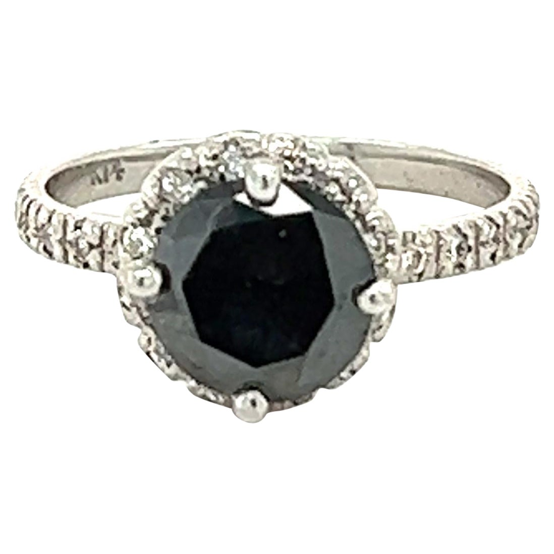 1.64 Carat Black Diamond White Diamond White Gold Engagement Ring For Sale