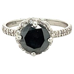 1.64 Carat Black Diamond White Diamond White Gold Engagement Ring