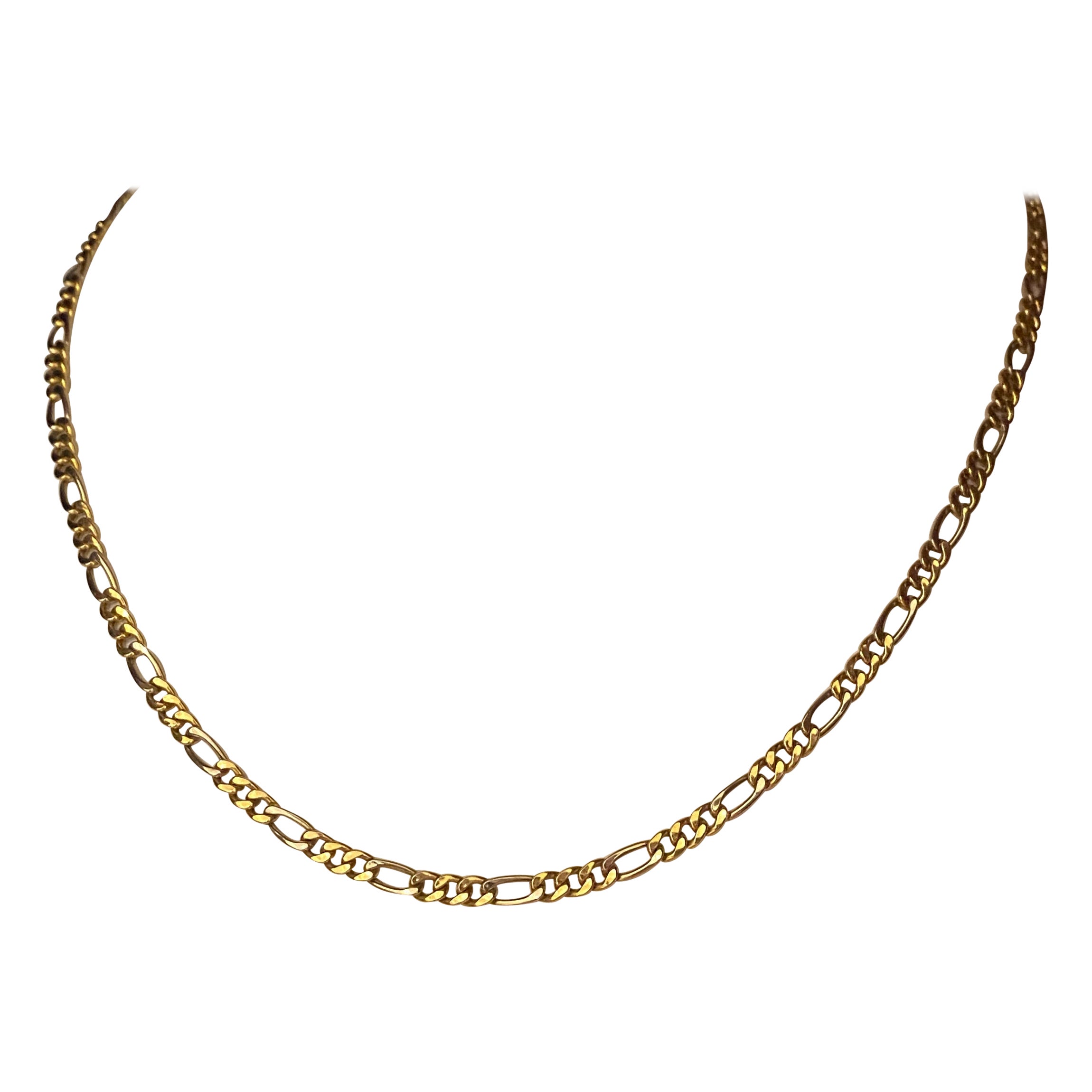 Two-Tone 18K 750 White & Yellow Gold Figaro Links Vintage Chain, 50.5cm, Italy. For Sale