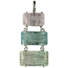 Three Emerald Cut Beryls East-West Pendant in Sterling Silver 8