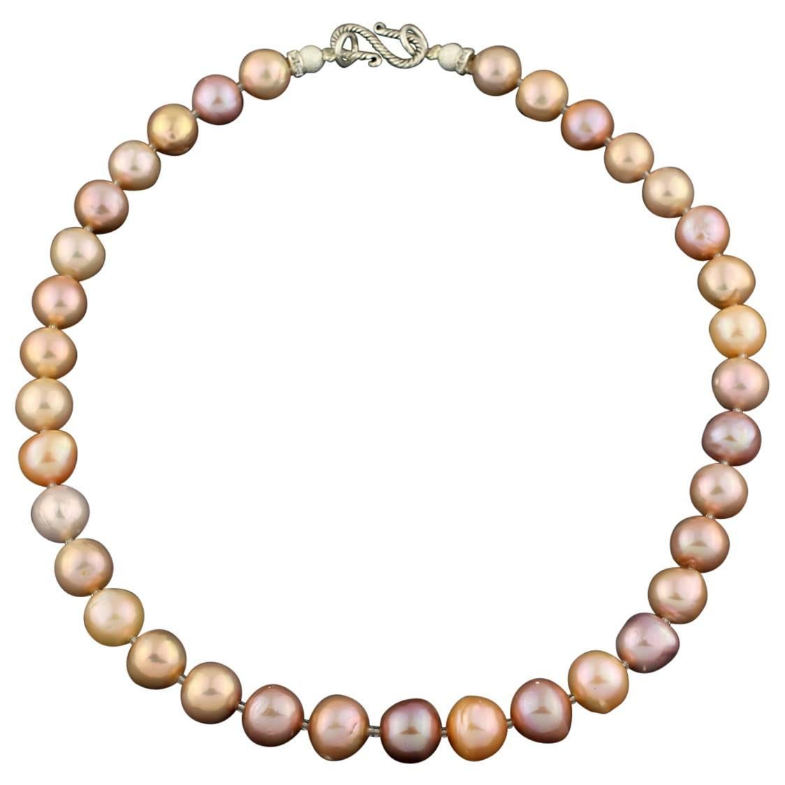 Classic South Sea 19" Multi-Color Glowing Gold Tone Pearl Necklace