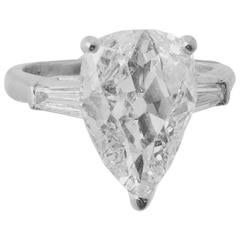 Classic 2.76ct Pear Shape Diamond with Tapered Baguettes in Platinum Mounting 1