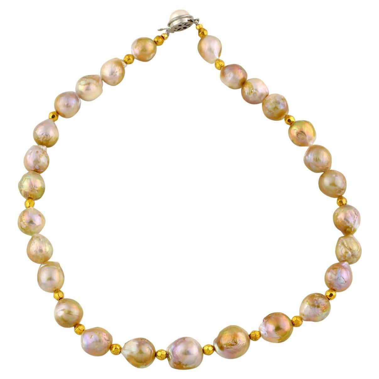 AJD Dramatic Goldy Gorgeous South Sea Natural Cultured Champagne Pearl Necklace For Sale
