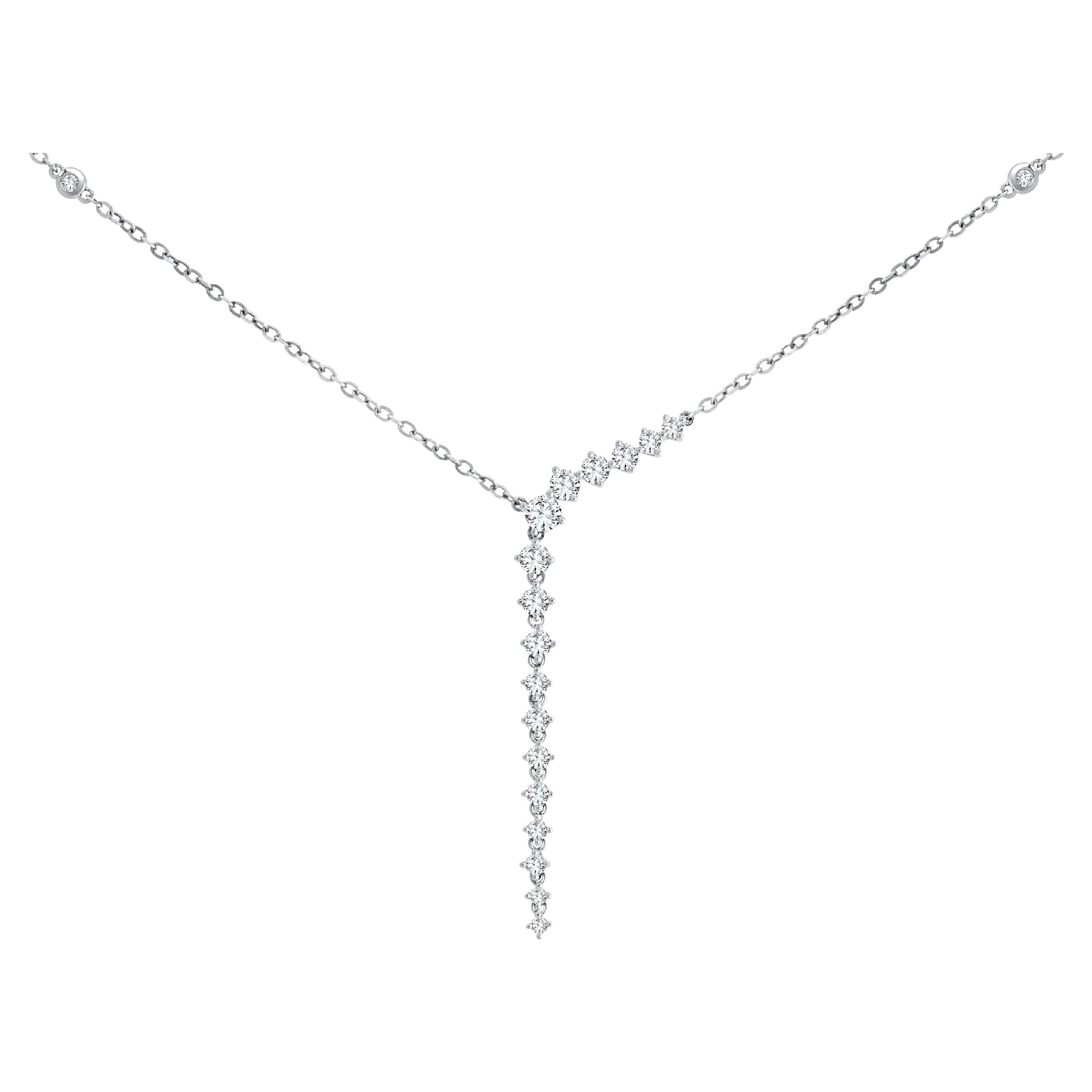1.25 Carat Graduated Round Diamonds Dangle Drop Necklace in 14W Gold ref2101