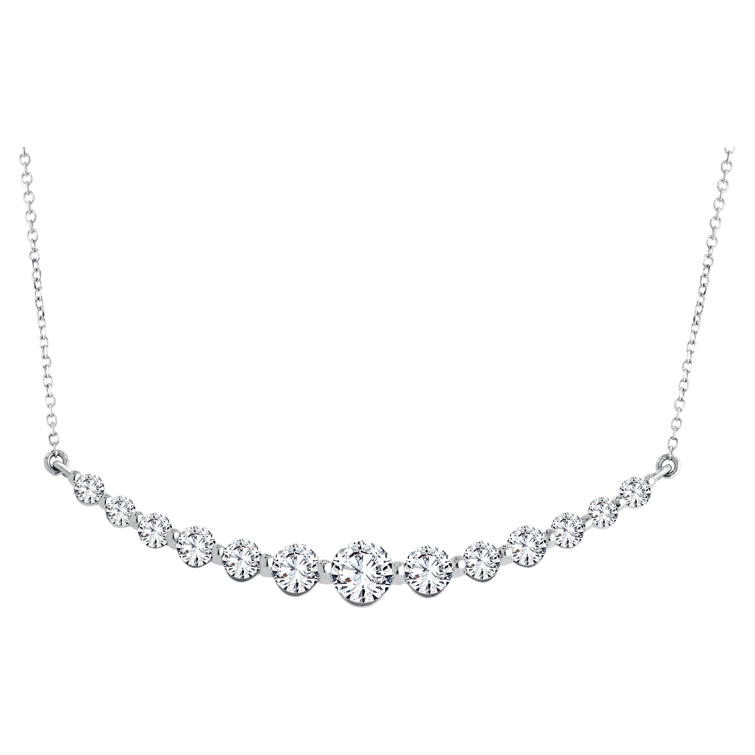 1.71 Carat Graduated Round Natural Diamond Curved Bar Necklace in 14W ref1607 For Sale