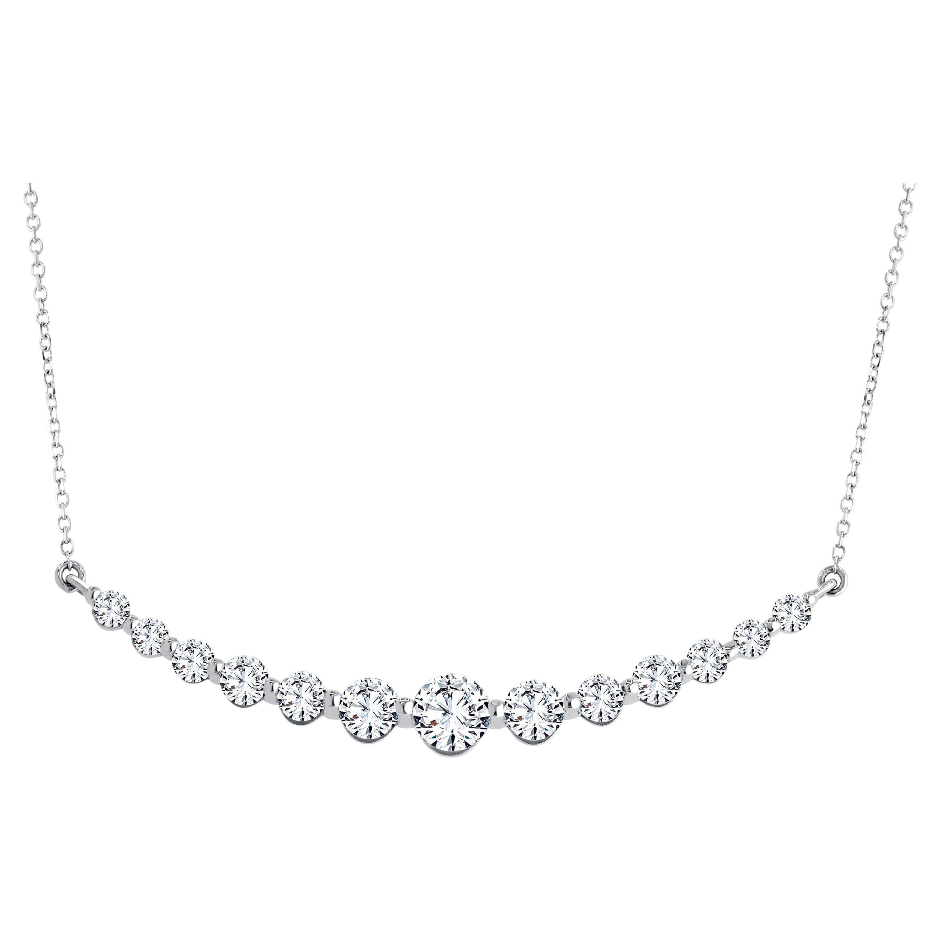 1.63 Carat Graduated Round Natural Diamond Curved Bar Necklace in 14W ref2039 For Sale