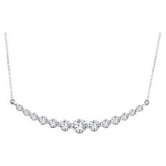 1.71 Carat Graduated Round Natural Diamond Curved Bar Necklace in 14W ref1607