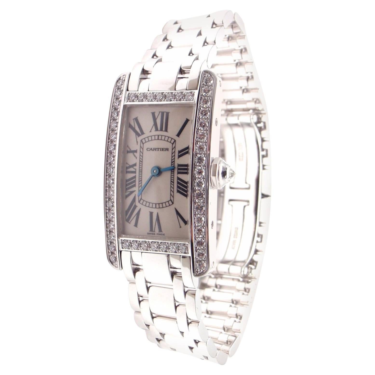 Cartier Ladies White Gold Diamond Tank Americaine Quartz Wristwatch Ref 113119LX