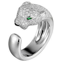 Cartier Panthere De Cartier Ring 18k White Gold Diamonds Emeralds & Onyx
