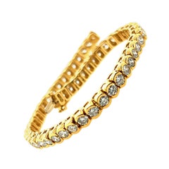 Modern Gold 7.50 Carat Natural Round Brilliant G-H SI Diamond Tennis Bracelet