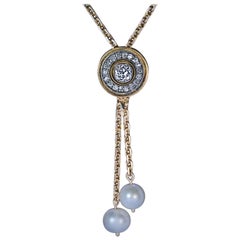 Antike russische Diamant-Perlen-Gold-Tropfen-Halskette