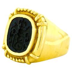 1920s Fine Intaglio Onyx Gold Signet Ring