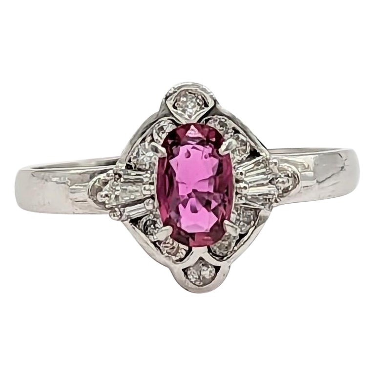 Ruby Oval and Multi-Shape White Diamond Ring in Platinum For Sale
