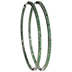 Silver Hoop Earrings set with 190 1.4MM Tsavorite Garnets