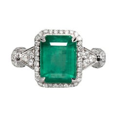 IGI 18K 3.78 CT Natural Rarest No Oil Emerald Antique Art Deco Engagement Ring
