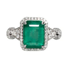 Antiker Art-Déco-Verlobungsring, IGI 18K 3,78 CT, natürliche Rarest, kein Öl, Smaragd