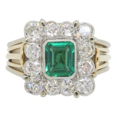Vintage-Ring mit Smaragd und Diamant aus Platin und 18 Karat Gold, gefertigt 