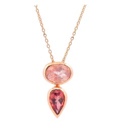 Rose Gold Tourmaline and Strawberry Quartz Bezel Set Balance Necklace  