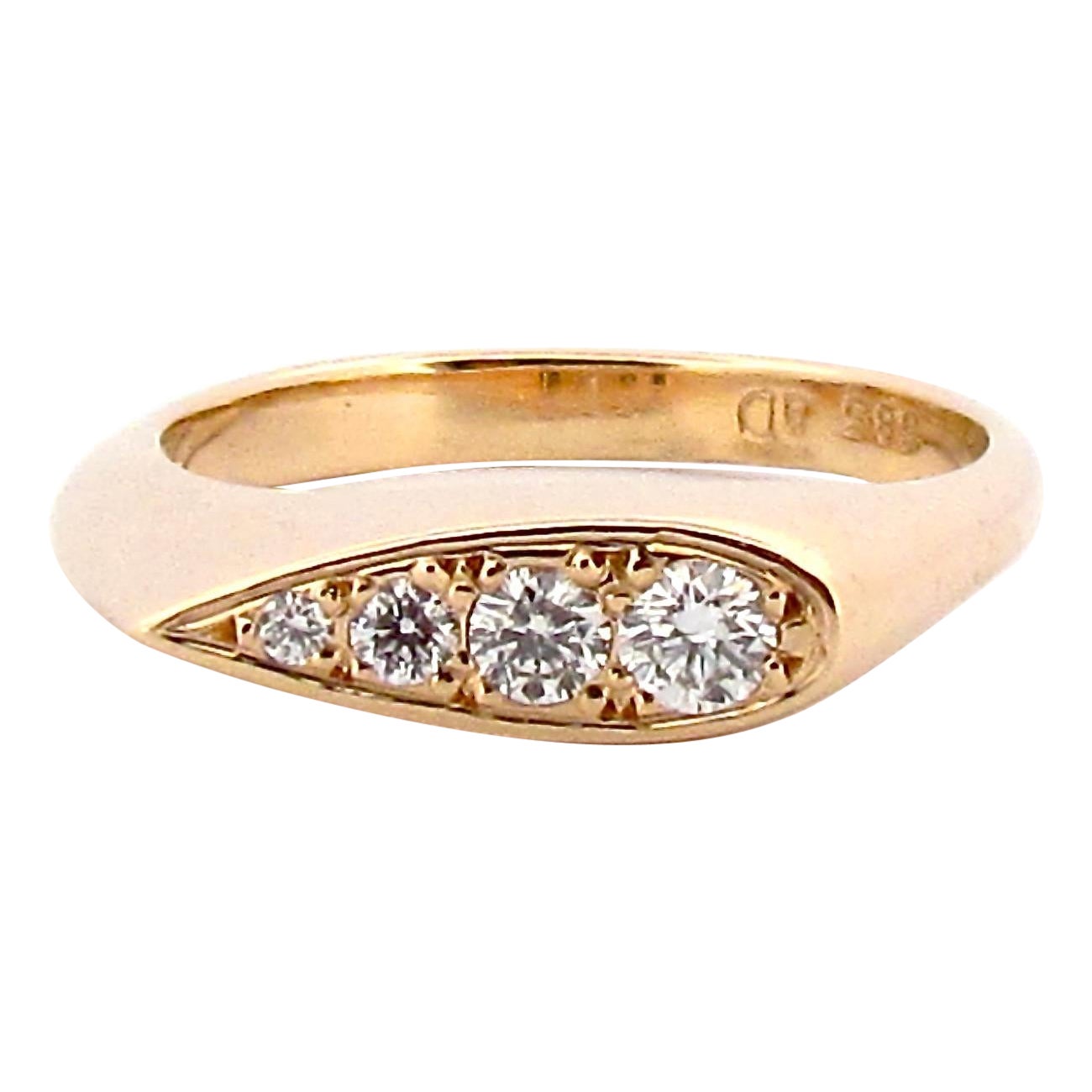 14K Yellow Gold Diamond Elongated Pear Signet Ring For Sale