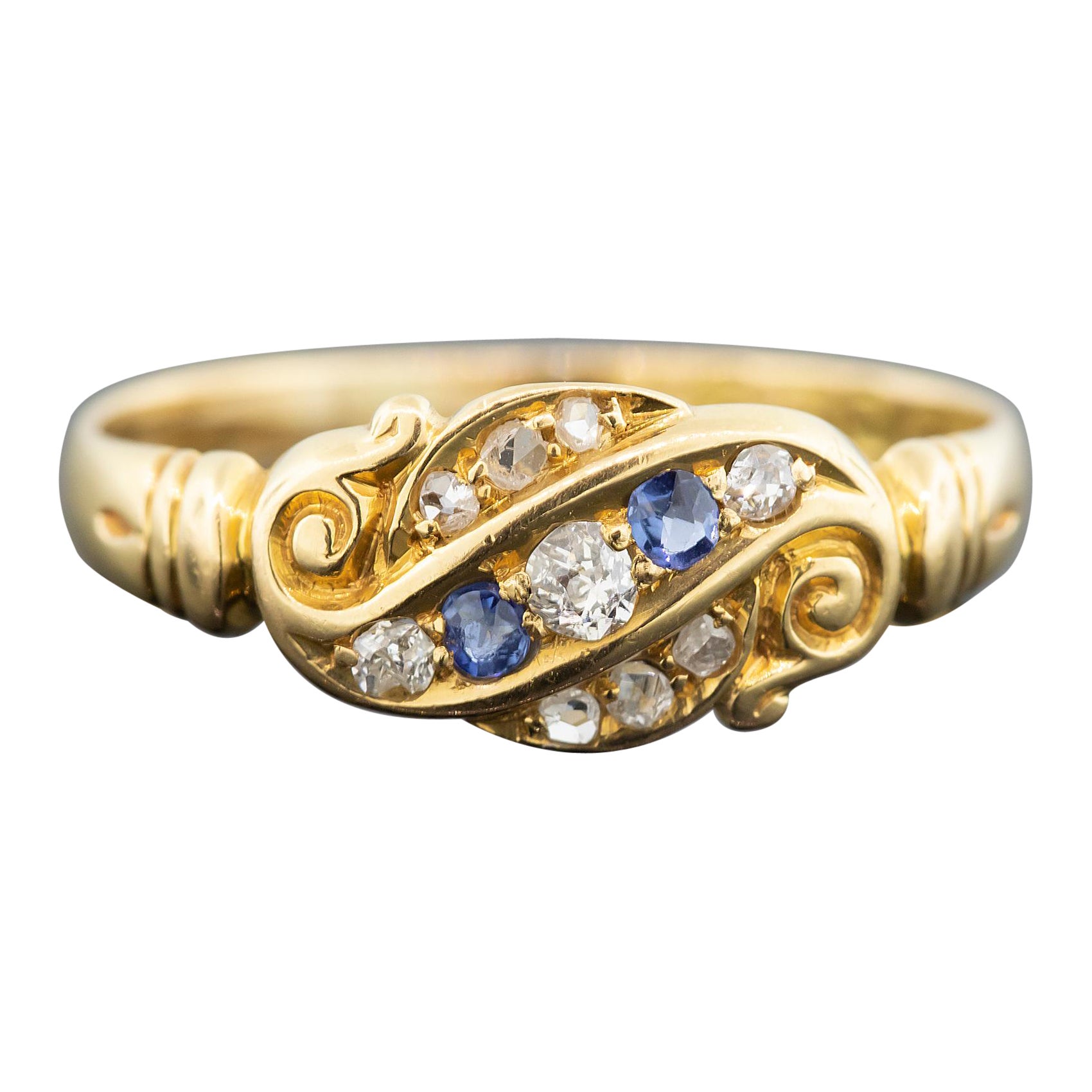 Victorian Sapphire & Diamond Ring - Hallmarked Chester Circa 1900 For Sale