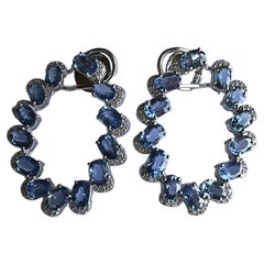 Set in 18K Gold, 16.22 carats, Ceylon Blue Sapphires & Diamonds Hoop Earrings