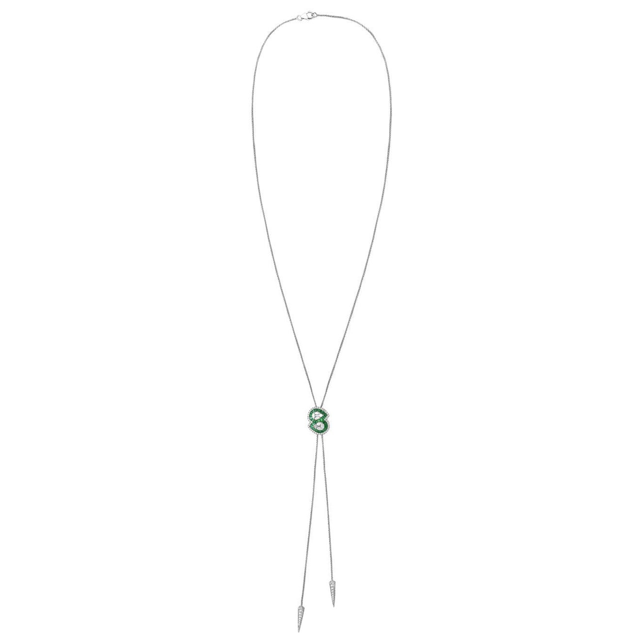 Carved Emerald with Diamonds Necklace Made In 18k Gold For Sale at 1stDibs