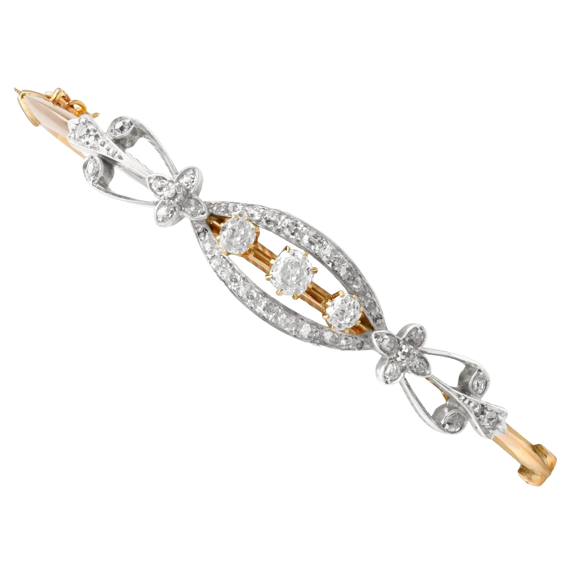 Brazalete antiguo de diamantes de 1,80 quilates y oro rosa de 12 quilates