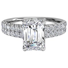 GIA Certified 2 Carat Emerald Cut Diamond Pave Ring VVS1 Clarity D Color