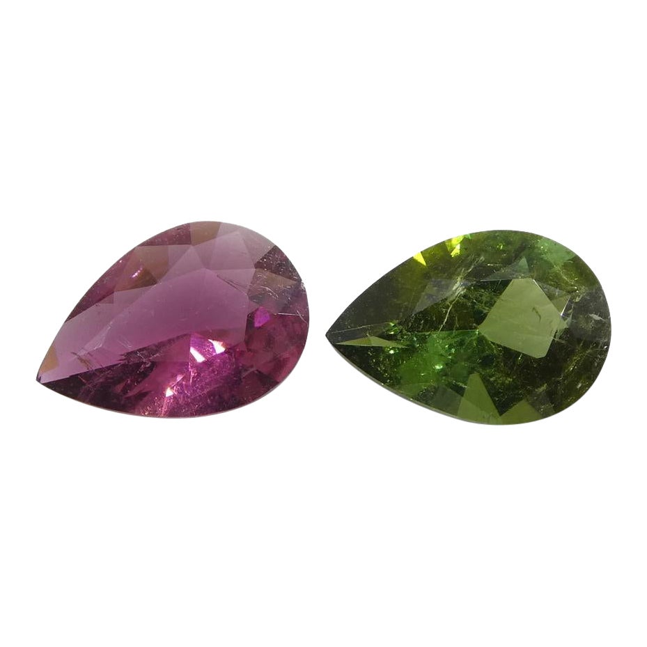 1.6ct Pair Pear Pink/Green Tourmaline from Brazil For Sale
