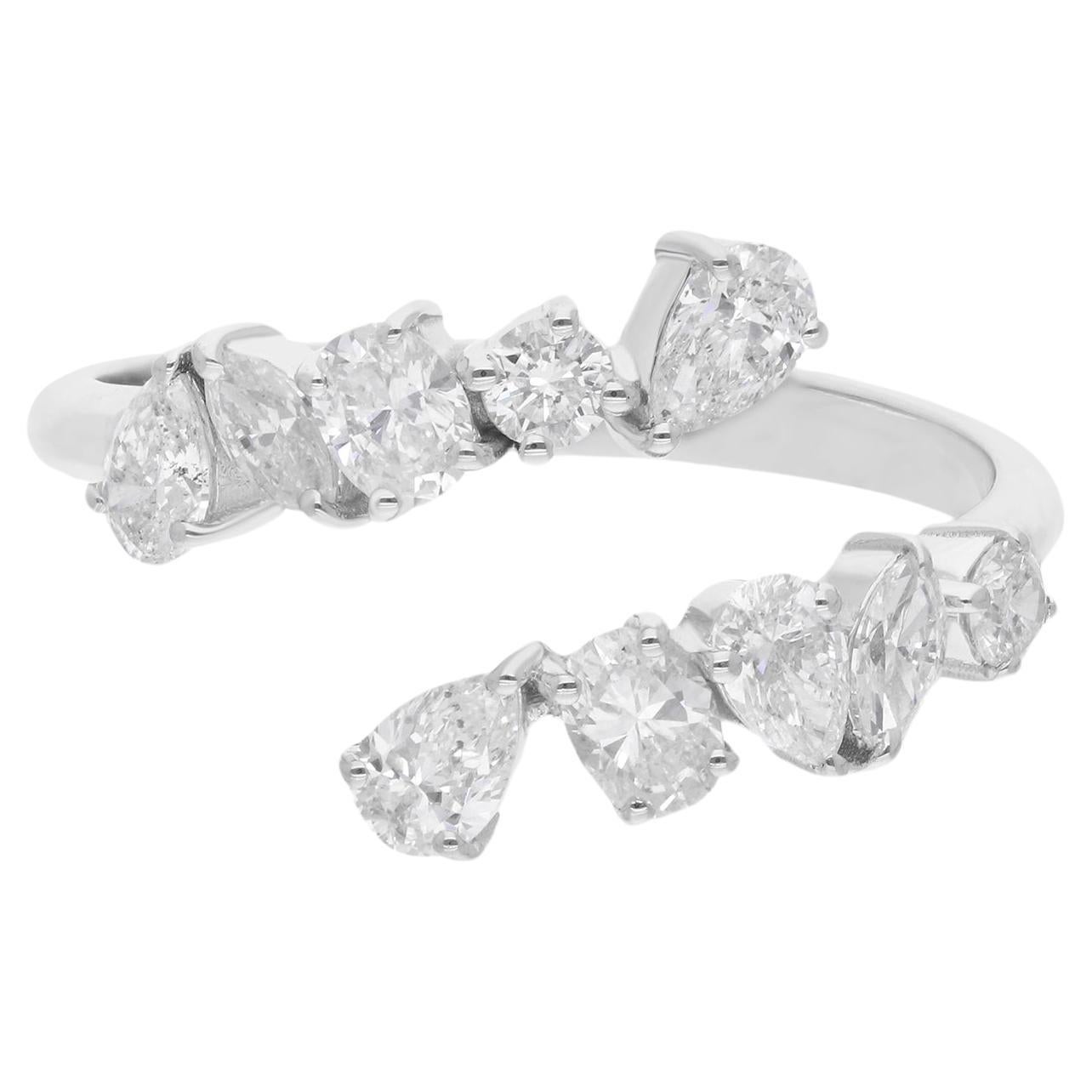 Bague enveloppante en or blanc 14 carats avec diamants ovales, ronds et marquises en vente