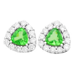 2.10 Carat Hydrogrossular Green Garnet 0.88 Ct Diamond 18k White Gold Earrings