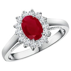 ANGARA Natural Ruby and Diamond Princess Diana Ring in Platinum (Size-7x5mm)