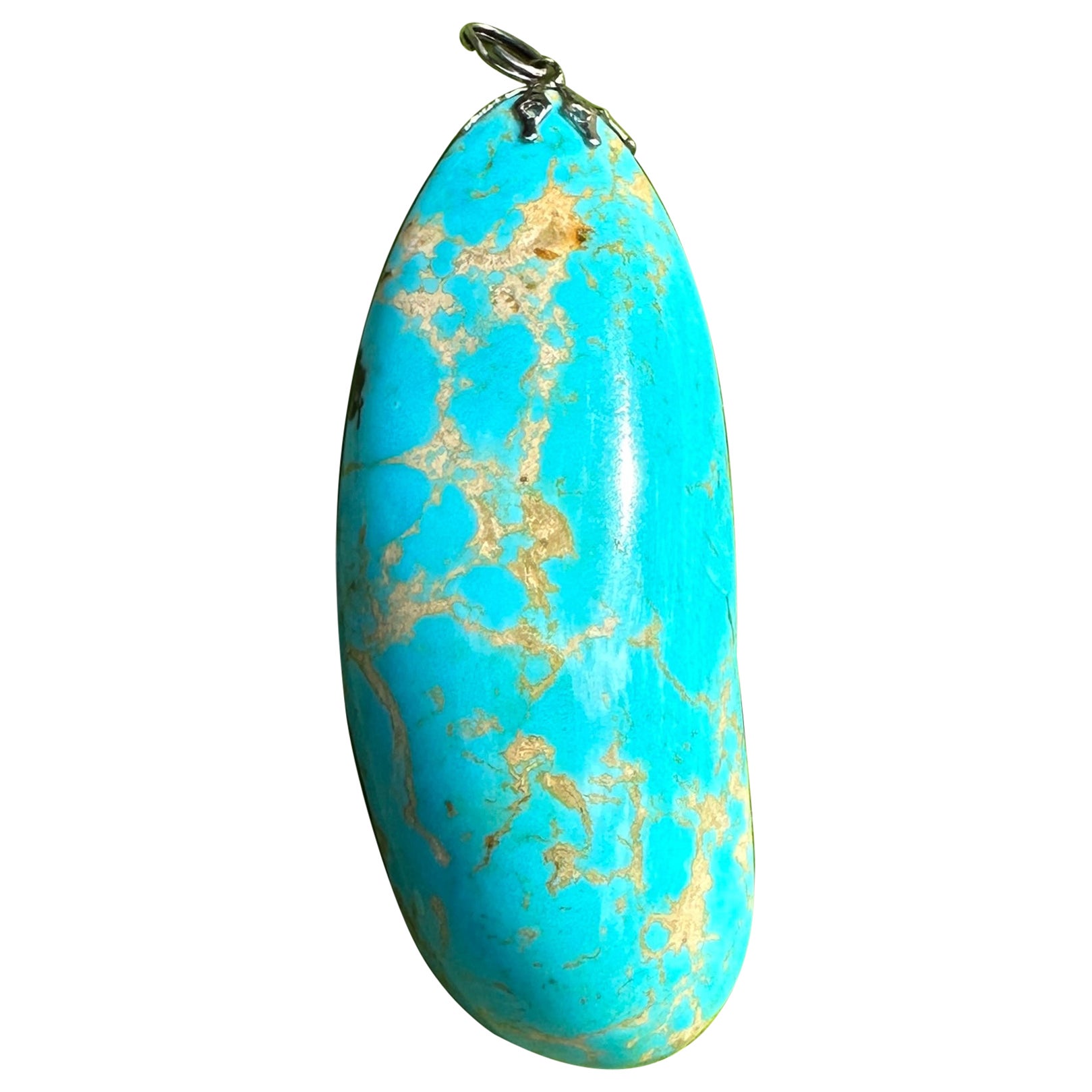 3 Inch Turquoise Pendant Silver Monumental Turquoise Necklace