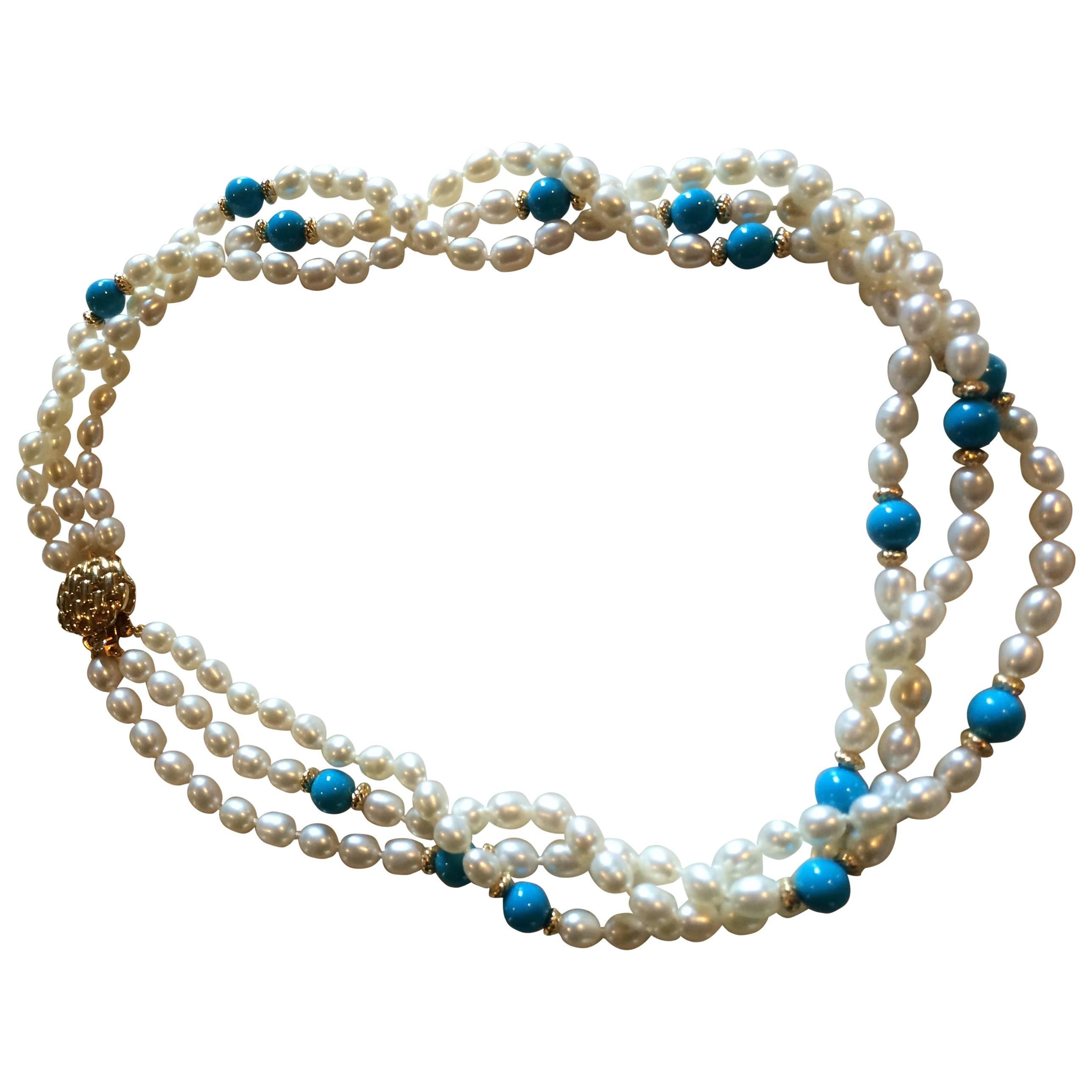 Pearl tourquoise 3 strand necklace