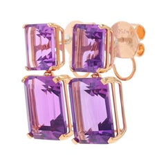 Rose Gold Amethyst Enhancer Earrings - 18k Emerald 18.25ctw Convert Stud/Dangle