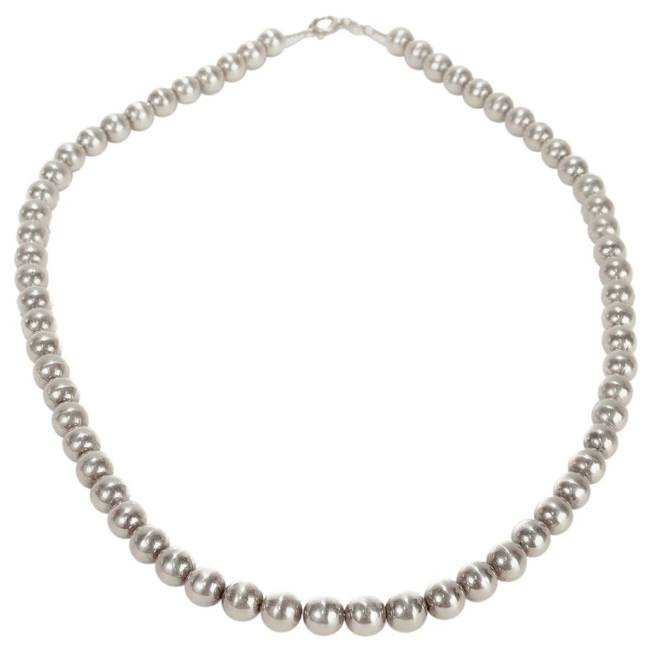 Vintage Italian Sterling Silver Bead Necklace For Sale