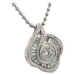 Modern Platinum 0.75 Carat Natural Round & Baguette Diamond Pendant Necklace