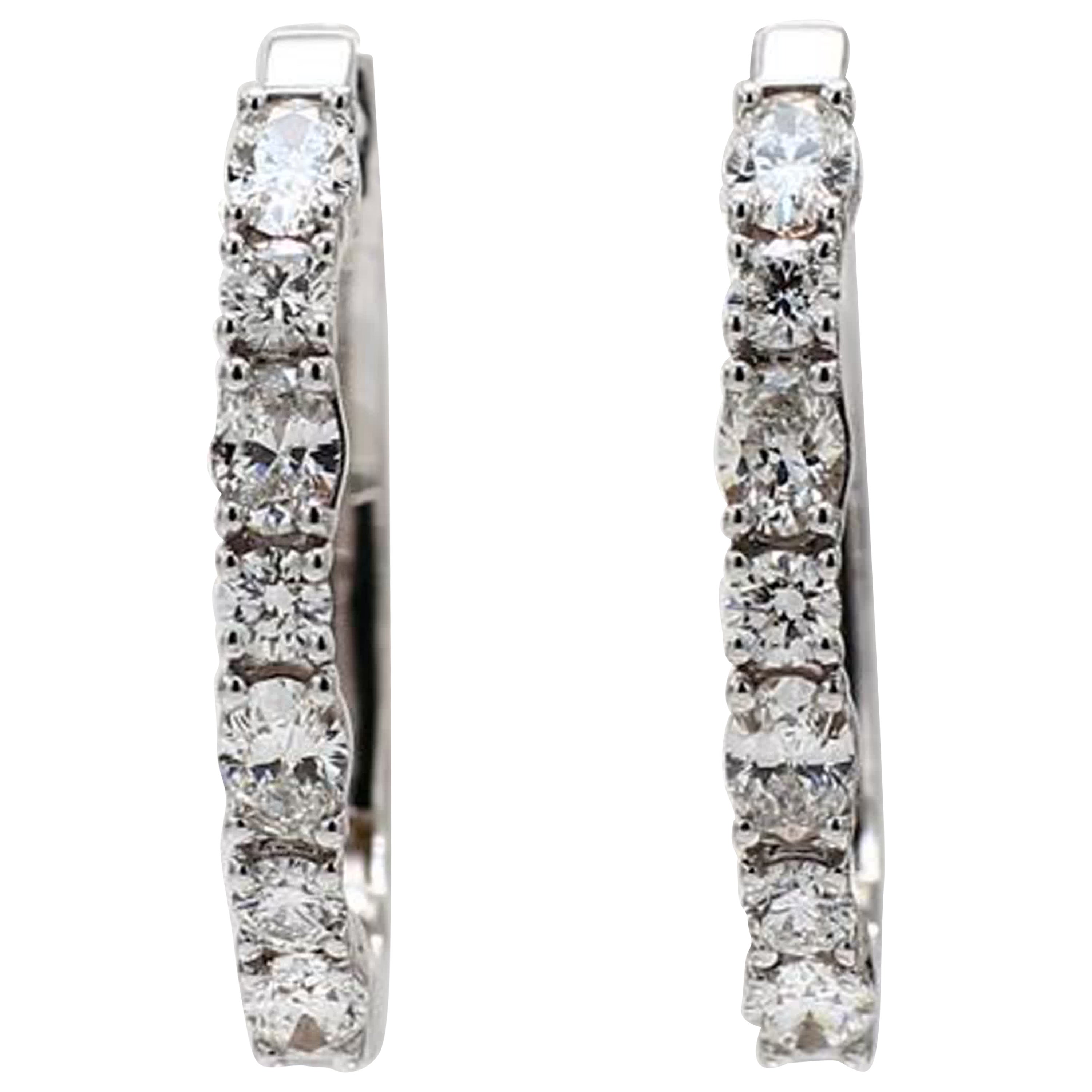 Natural White Oval Diamond 1.67 Carat TW White Gold Loop Earrings