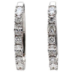 Natural White Oval Diamond 1.67 Carat TW White Gold Loop Earrings