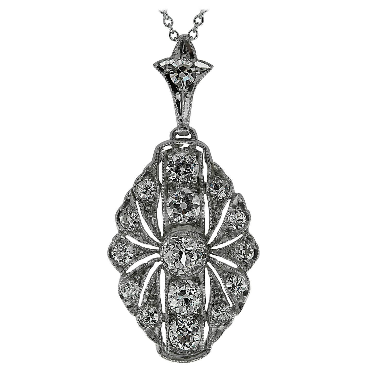 1920s Art Deco Diamond and Platinum Pendant For Sale
